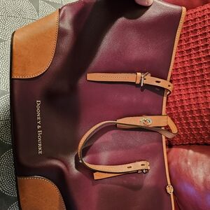 Dooney & Bourke Burgundy and Tan Tote Bag